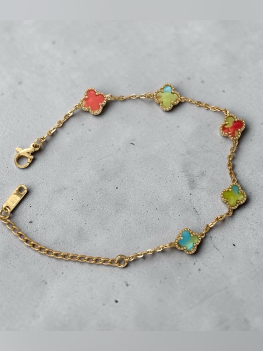 Yellow Gold  Multicolor Clover Chain Bracelet - Women Jewelry